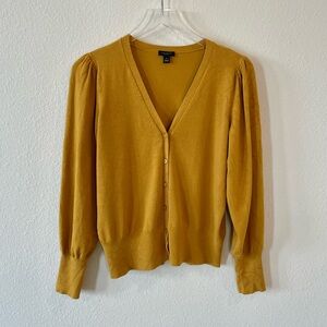 Ann Taylor Factory Golden Puff Sleeve Cardigan Sweater